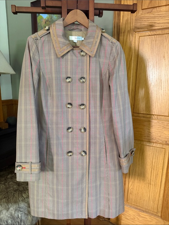 Boden Jackets & Blazers - Boden Beige Plaid Trench with Pink Stripe
